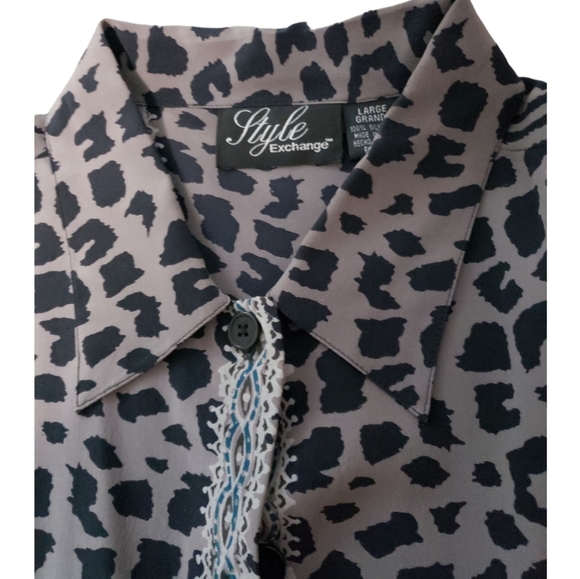 Vintage Mixed Animal Chetah Zebra Havana Bowling Tunic Retro Style Silk Shirt L - Picture 11 of 13